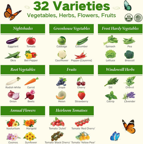 6 32 30,000+ Lush&Dew Year-Round USDA Zone Heirloom Survival Seed Kit, Varieties Non-GMO Seeds for Planting Vegetables