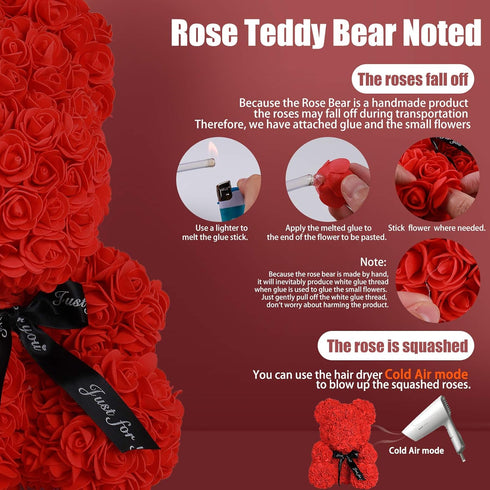 RECUTMS Rose Teddy Bear, 10 Inch Flower Bears with Lights, Artificial Foam Floral Gifts for Home Decor