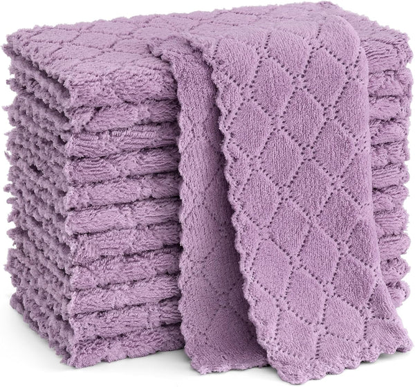 Homaxy 12 Pack Kitchen Dish Cloths, 10 x 10 Inches, Purple, Super Soft and Absorbent Coral Velvet Cleaning Cloths.