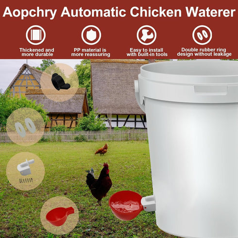Aopchry 16 Pack Automatic Chicken Waterer, Red Chicken Water Feeder Cups Suitable for Various Poultry, Cup Body