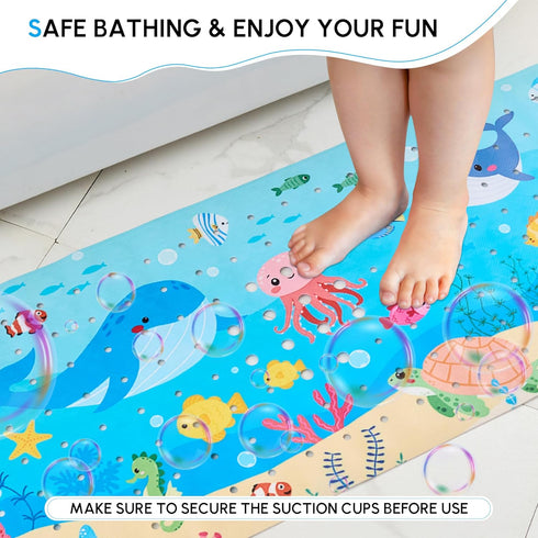 40 16 Inch Vannokor Baby Bath Mat for Tub Non Slip Kids, X Extra Long Bathtub Mat with Drain Holes and Suction Cups