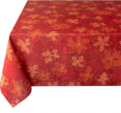 Benson Mills Poinsettia Scroll Printed Rectangle Fabric Table Cloth, Red, 60" X 104"