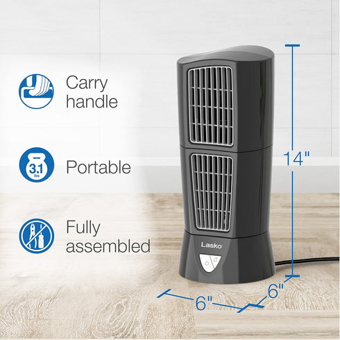 Lasko Oscillating Platinum Desktop Wind Tower Fan | 3-Speeds, Compact, Portable with Handle | 14", Black, Model 4916