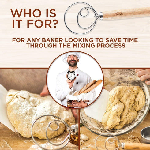 Danish Dough Whisk Bread Mixer - Hook Dutch Pizza Dough Making Accessories, Great As A Gift