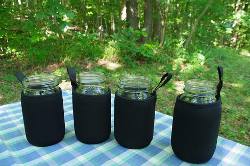 Masun Mason Jar Sleeve - Wide and Regular Mouth Quart Jars (Black 4 Pack)