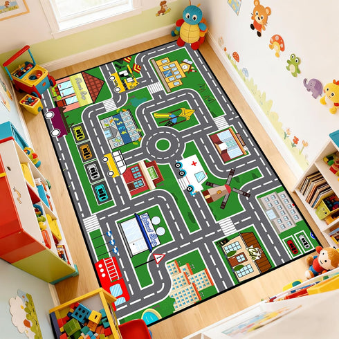 2'5''4' Car Rugs for Kids Toy Car Road Rug for Playroom, Car Traffic Road Play Mat Carpets for Kids Room Bedroom