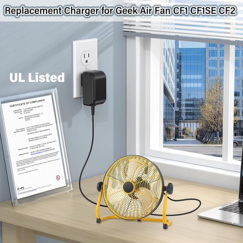 24V Charger Cord for Geek Aire CF1 CF1SE CF2 Rechargeable Outdoor High Velocity Camping Fan, 12'' 16''