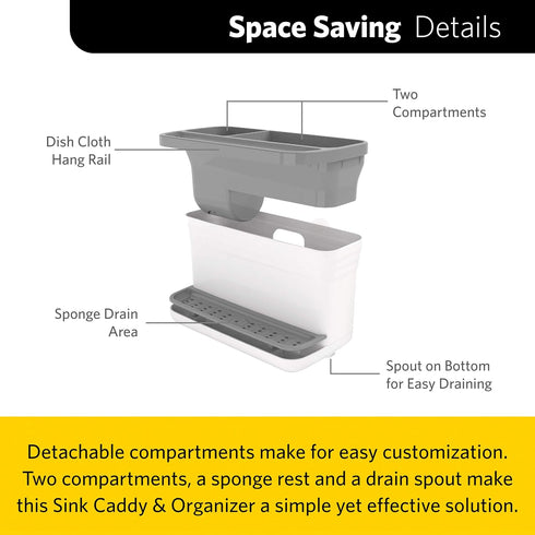 Glad Kitchen Sink Organizer Caddy with 2 Compartments | Sponge Holder for Soap, Scrubber Brush, and Dish Cloth | Drain Holes and Pour Spout Keeps Countertop Dry by Glad