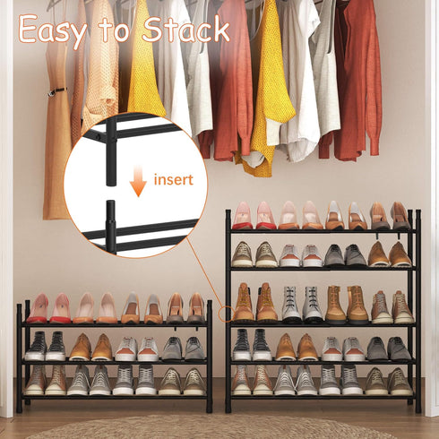 TZAMLI 3-Tier Closet, 17.2"-30" 9" 16.4" Inch Expandable Metal Shoe Rack for Stackable Shoe Organizer Adjustable Shoe