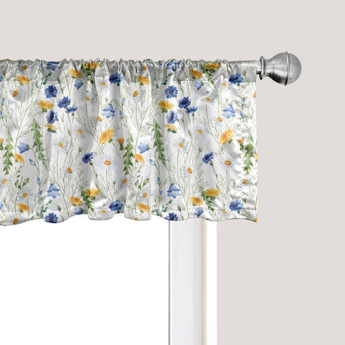 Ambesonne Flower Window Valance, Rustic Wild Flowers Poppies and Daisies Scenery, 54" X 18", Blue Yellow