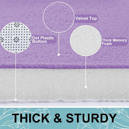 smiry Memory Foam Bath Mat 30" x 20", Extra Soft Absorbent Non Slip Bathroom Rug for Shower Floors, Purple
