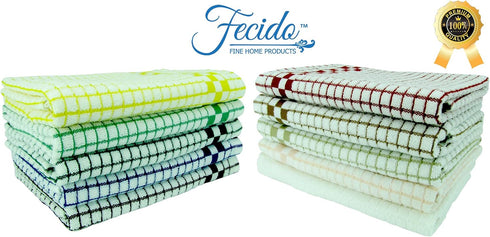 Fecido Classic Kitchen Dish Towels Set of Two, Heavy Duty Absorbent 100% Cotton Tea Towels, Red with Loop
