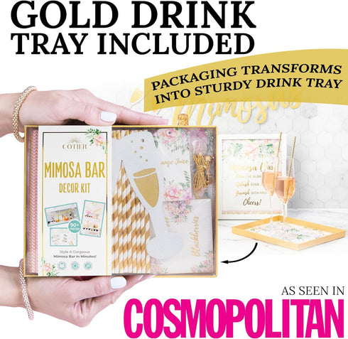 Deluxe Mimosa Bar Supplies Decoration Kit - 93Pcs Drink Tray, Mimosa Bar Sign, But First Mimosas Banner & More - Bridal
