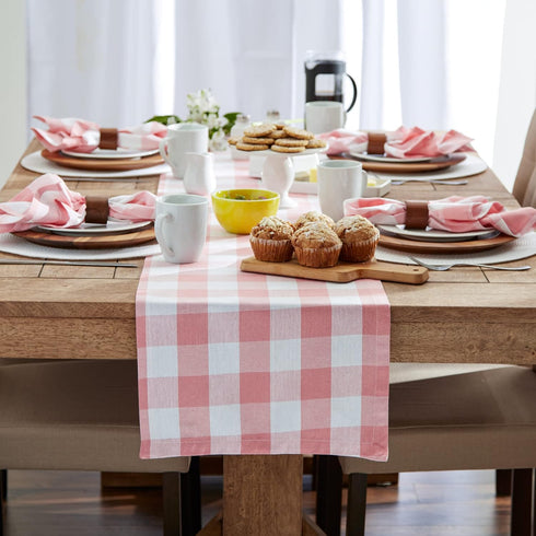 DII Buffalo Check Collection Classic Farmhouse Table Runner, Pink & White, 14x108