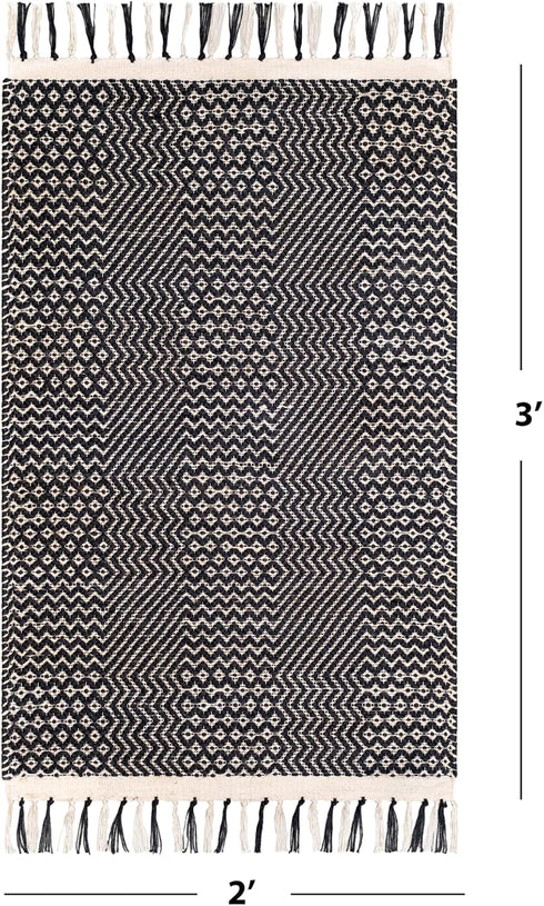 Hand Woven Jute Natural Area Rug 2x3 ft - Wavy Diamond Design for Living Rooms, Kitchen, Bedroom & Dining Decor