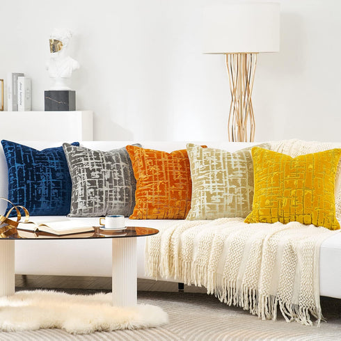 18x18 Inch Alerfa Square Geometrical Plaid Striped Cut Velvet Throw Pillow Cover Luxury Modern Decorative Accent Pillow