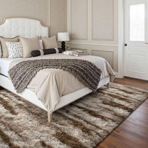 5x8 FinRec Brown Rugs for Living Room Bedroom, Fluffy Shaggy Area Rug, Non-Slip Soft Shag Rug for Nursery Kids Room