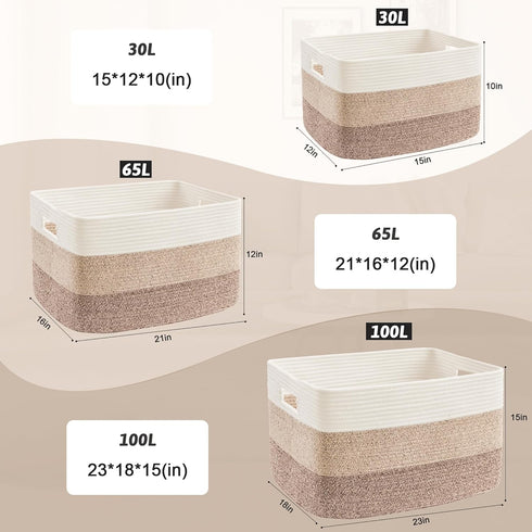 Storage,65L Artfeel Blanket Basket,Rectangle Woven Baskets for Laundry Basket for Decorative Nursery Blanket,Toys,Dirty