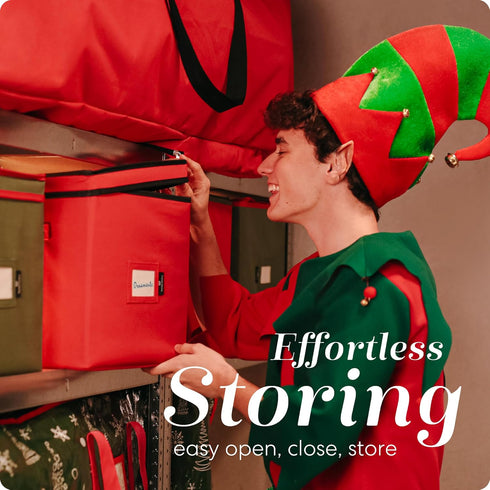 Handy Laundry Christmas Ornament Storage - Holds Up to 64 Ornaments, Adjustable Dividers, Red Storage Box