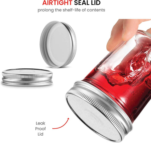 Glass Regular Mouth Mason Jars, 12 Pack, 8 Ounce Jars with Silver Metal Airtight Lids for Food Storage