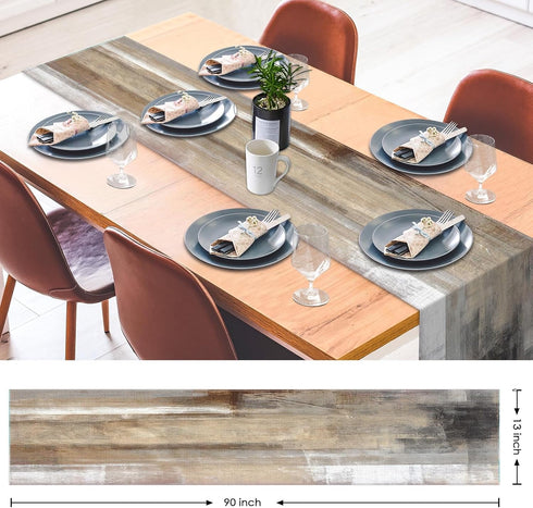 Emvency Farmhouse Table Runner - Abstract White and Brown Art Painting for Kitchen, 13x90 inch Decor