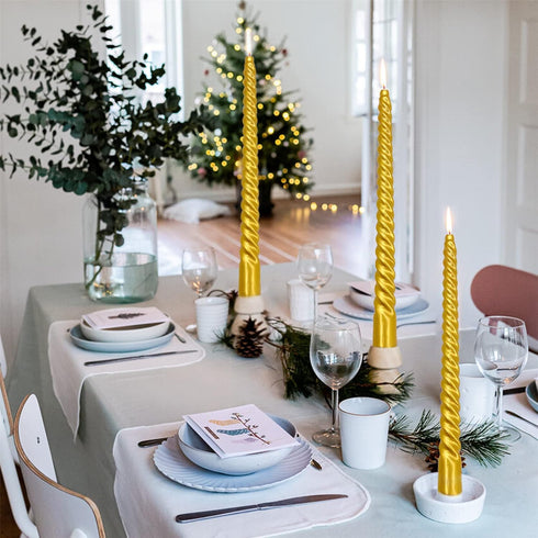 Twisted Candlesticks Golden Taper Candle - 10 Inch Gold Tapered Candles, Dripless Twist Candle Sticks for Home