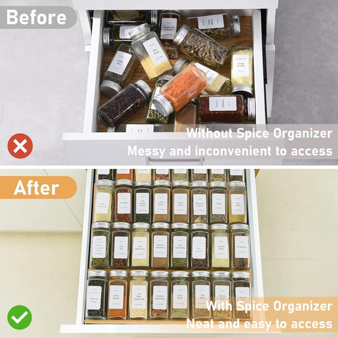 28 216 4 Drawers,Cabinets,Countertops,13" 15.8" Spice Drawer Organizer with Spice Jars and Labels,Non-slip Rubber