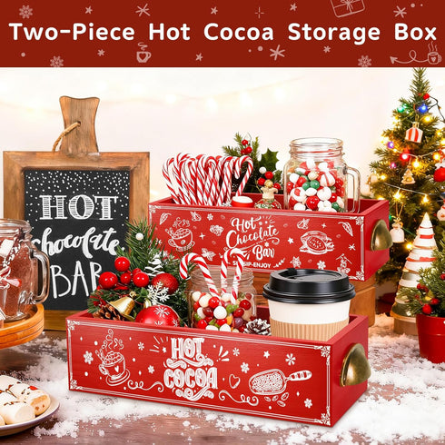 2 QIKSION Pcs Hot Cocoa Bar Station, Wood Hot Chocolate Bar Organizer Accessories, Chocolate Bar Containers