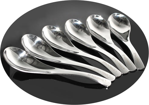 Set of 6 Functional Heavy-Weight Stainless Steel Soup Spoons, 6.5 x 1.8 Inches, Modern Look