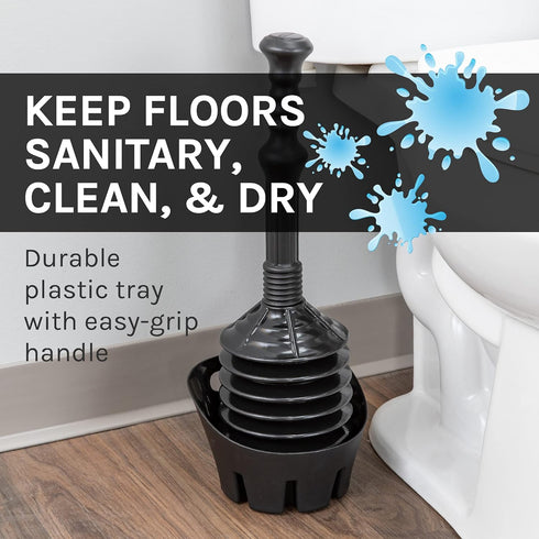 JS Jackson Supplies Black Toilet Plunger with Black Bellows Accordion and Storage Tray