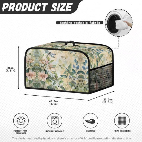 Floral Slow Cooker Cover with Mesh Pocket and Top Handle, Small Appliance Cover for Kitchen Home Decor Accessories