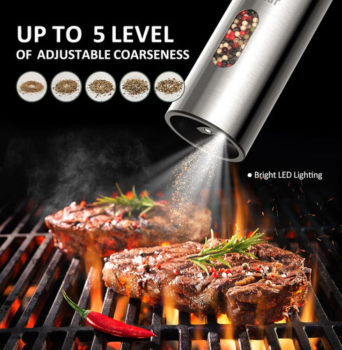 Set Salt and Pepper Grinder Electric,Rechargeable Salt and Pepper Shakers Stainless Steel with USB C Dual Charging