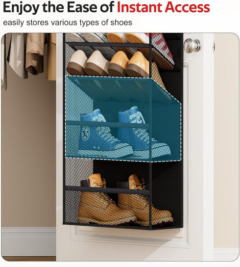 Soarine 12 Closet, 24 Tier Over the Door Shoe Organizer for Holds Pairs Hanging Shoe Rack for Door with Mesh Pockets