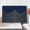 Lunarable Navy Blue and Yellow Cutting Board, Exotic Orient Style Ornament Ottoman