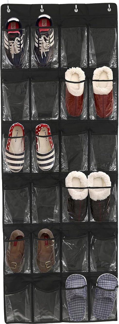Simple Houseware 24 Pockets Over The Door Hanging Shoe Organizer, Black (64'' x 19'')