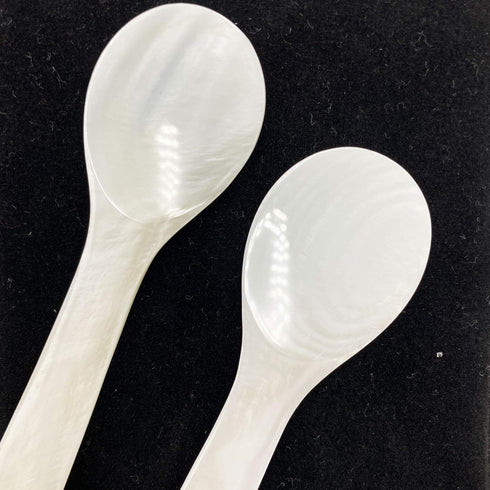 2 Pack 4.73inch Handcraft Mother of Pearl Caviar Spoons with Round Handle and Plastic Storage Box - White, Style D