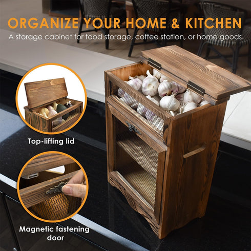 Ikee Design Wooden Countertop Potato and Onion Storage Bin, Rustic Color, 11.8W x 6.8D x 16H in