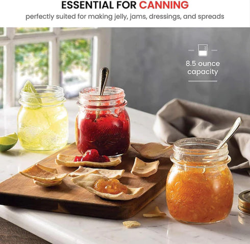 Bormioli Rocco Quattro Stagioni Set of 4 Clear Airtight Mason Jars, 8.5 Oz, Made from BPA Free Durable Glass