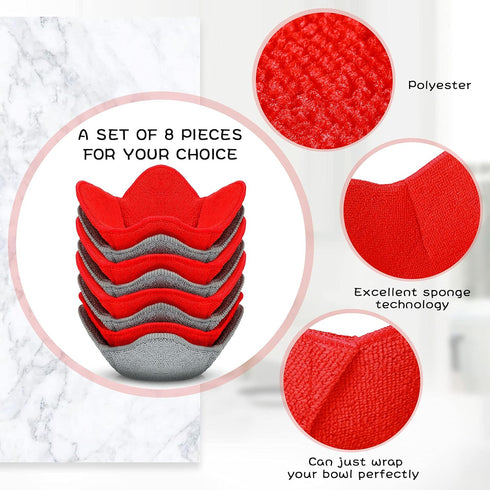 8 Pieces Microwave Safe Bowl Holders, Pot Holder for Hot Soup, Food, Meals (Red, Grey)