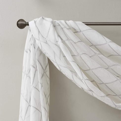 Madison Park Irina Embroidered Kitchen - Transitional Fabric Sheers Single Curtain Scarf for Living Room