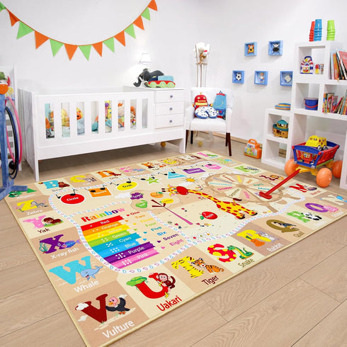 4x6 Chicrug Educational Kid Area Rug for Playroom, Feet TPR Non Slip Kids Classroom Carpet Rug for Learning ABC Animal