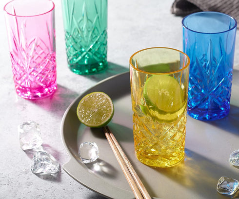 Godinger Acrylic Highball Glasses, Set of 4 Tall Beverage Drinking Cups, Shatterproof and Reusable Tumbler