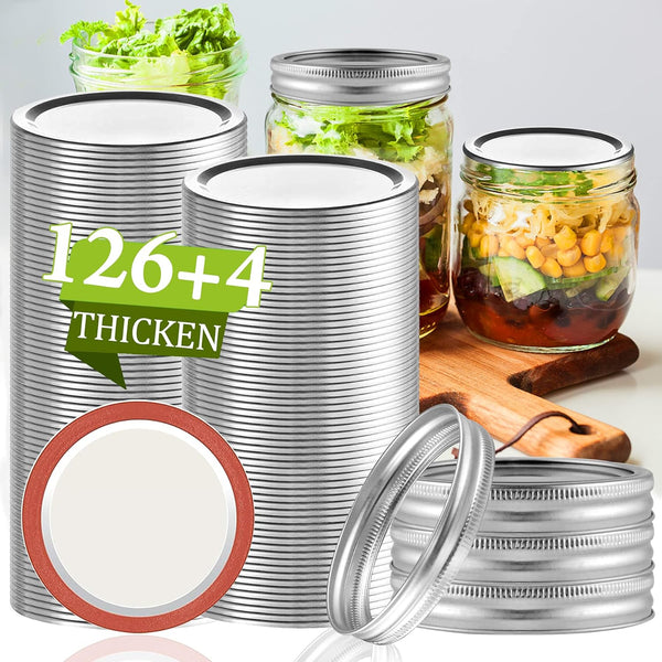 Aliggbent Canning Lids 130PCS, Wide Mouth Mason Jar Lids, Anti-Rust and Leak Proof Airtight Split-Type Lids.