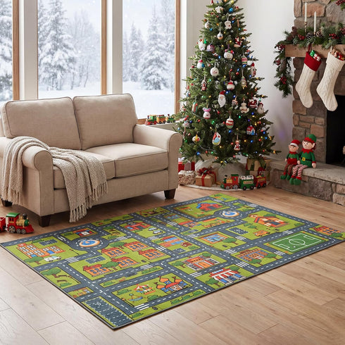 Merelax 3x5 Kids Car Area Rug, Grey Green Area Road Rugs for