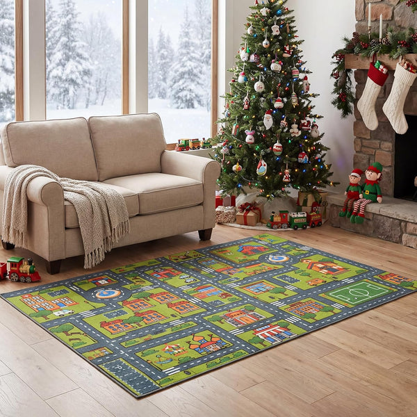 Merelax 3x5 Kids Car Area Rug, Grey Green Area Road Rugs for