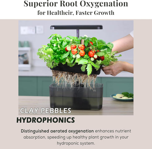 Clay Pebble Hydroponics Growing System Kit Indoor Herb Garden with Smart LED Grow Light, Adjustable Height