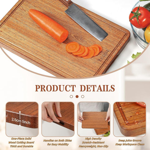 15.8 11 Inch Solid Teak Wood Cutting Board One Piece Non Glued Large Thick Crack Resistant Wooden Chopping Board