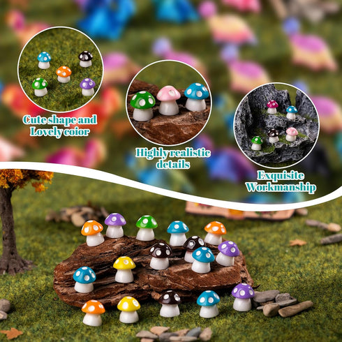 80P Mini Mushrooms, Tiny Resin Mushroom Figurines Small Little Resin in Bulk for Miniature Landscape Aquarium Potted
