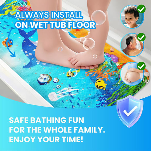 40 16 Inch Linoows Baby Bath Tub Mat, x Extra Large Non Slip Kids Cartoon Bathtub Shower Mats with Suction Cups & Drain