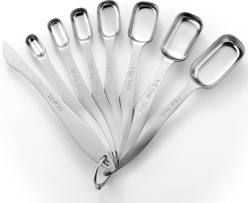Spring Chef Stainless Steel Measuring Spoons - Set of 8 with Leveler for Dry & Liquid Ingredients, Fits in Spice Jars